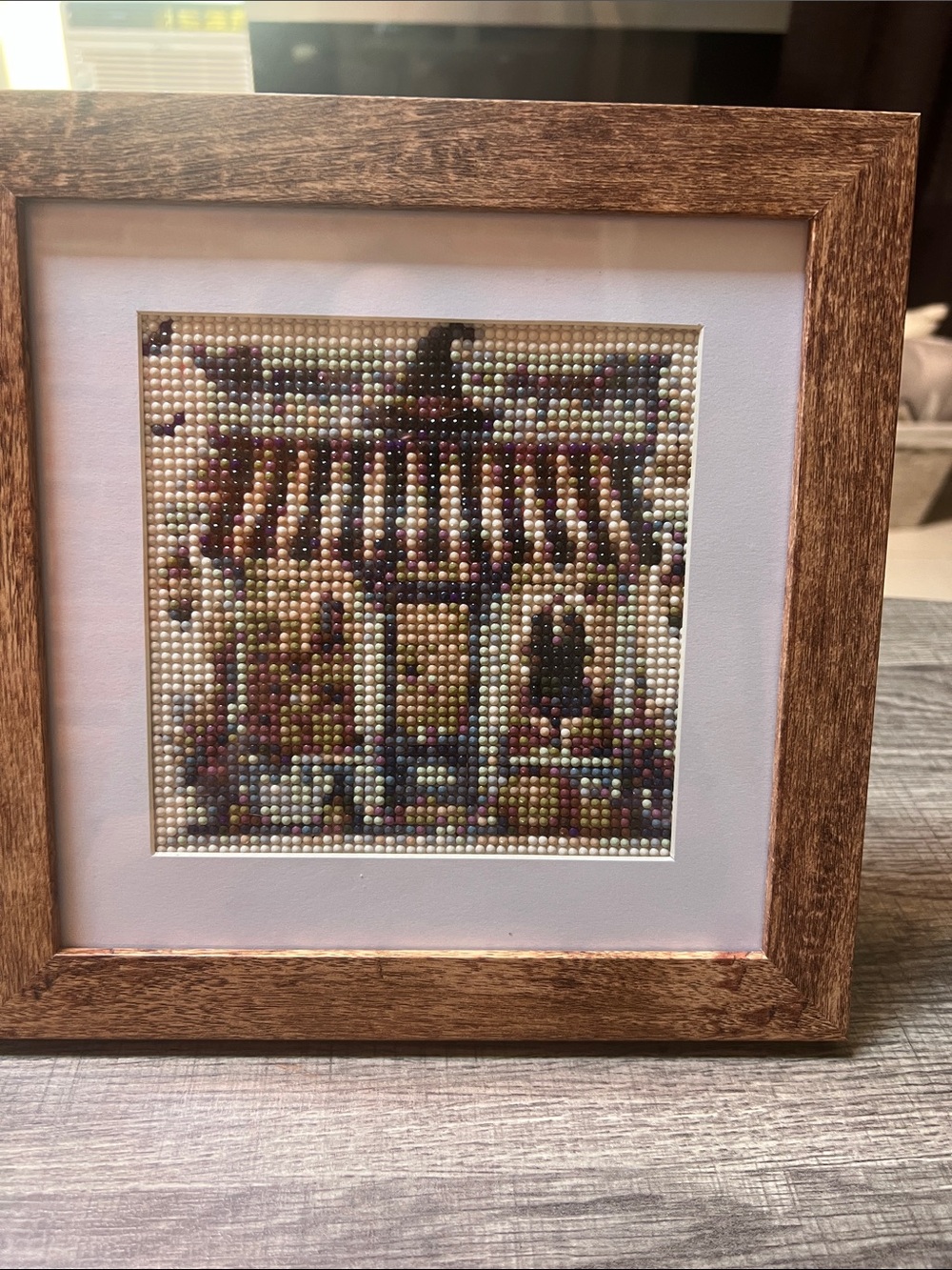 Framed Mosaic Bead Wall Art in Brown and Cream
